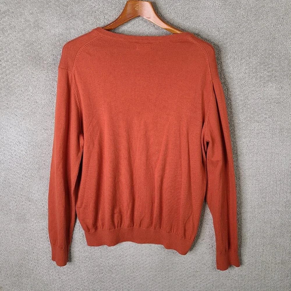 Izod Sweater Mens Large Orange V Neck Cotton Blend‎ Long Sleeve Casual Pullover